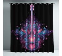 Blackout Curtains for Bedroom, Super Soft Drapey Texture Noise Reducing Thermal Insulated Eyelet Curtains & Drapes for Living Room, Black Symmetrical Gorgeous Guitar 46 x 90 Inches 2 Panels