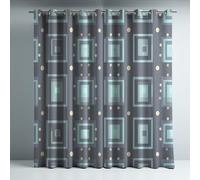 Blackout Curtains for Bedroom, Super Soft Drapey Texture Noise Reducing Thermal Insulated Eyelet Curtains & Drapes for Living Room, Green Geometric Square 46 x 54 Inches 2 Panels