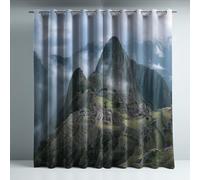 Blackout Curtains for Bedroom, Super Soft Drapey Texture Noise Reducing Thermal Insulated Eyelet Curtains & Drapes for Living Room, Green Landscape Mountains 46 x 54 Inches 2 Panels