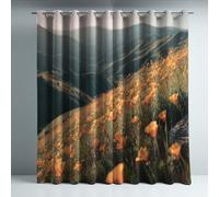 Blackout Curtains for Bedroom, Super Soft Drapey Texture Noise Reducing Thermal Insulated Eyelet Curtains & Drapes for Living Room, Green Landscape Mountains Flowers 46 x 54 Inches 2 Panels