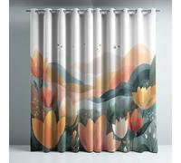 Blackout Curtains for Bedroom, Super Soft Drapey Texture Noise Reducing Thermal Insulated Eyelet Curtains & Drapes for Living Room, Green Hand-drawn Plants and Flowers 42 x 54 Inches 2 Panels