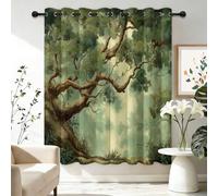 Blackout Curtains for Bedroom W 46" x L 54" 2 Panels - Multicoloured Thermal Insulated Curtains for Living Room, Oriental Landscapes Plants Oak Trees Green Leaves Machine Washable Window Drapes