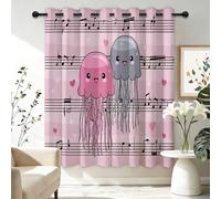 Blackout Curtains for Bedroom W 46" x L 54" 2 Panels - Pink Thermal Insulated Eyelet Curtains for Living Room Nursary, Cartoon Cute Musical Notes Animals Jellyfish Machine Washable Window Drapes