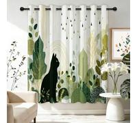 Blackout Curtains for Bedroom W 46" x L 72" 2 Panels - Multicolored Thermal Insulated Eyelet Curtains for Living Room Nursary, Oriental Art Plants Animals Cats Machine Washable Window Drapes