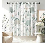 Blackout Curtains for Bedroom W 46" x L 90" 2 Panels - White Thermal Insulated Eyelet Curtains for Living Room Nursary, Minimalist Cute Animal Dinosaurs Grass Floral Machine Washable Window Drapes