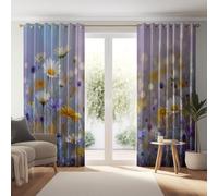 Blackout Curtains for Bedroom W 52" x L 63" 2 Panels - Multicolored Thermal Insulated Eyelet Curtains for Living Room Nursary, Pastoral Dreamy Floral Daisy Machine Washable Window Drapes