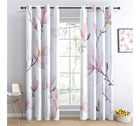 Blackout Curtains for Bedroom Watercolor Light Pink Magnolia Flowers Living Room, Grommet Top Room Darkening Pink Drapes Drop Eyelet Curtains Curtain Panels for Nursery W 66" x L 90" (2 Panels)