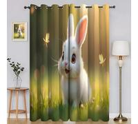 Blackout Curtains for Bedroom White Rabbit Thermal Insulated Home Window Drapes for Living Room, Yellow Butterfly Curtains, 72 Drop Window Treatments Drapes, 66x72 Inch (W x L), 2 Panels SA690