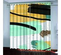 Blackout Curtains for Bedroom Yellow-Green Thermal Insulated Home Window Drapes for Living Room, Abstract Art Curtains, 54 Drop Window Treatments Drapes, 66x54 Inch (W x L), 2 Panels QD777