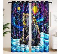 Blackout Curtains for Children Room, Animals Cute Bear Spiral Starry Sky, Blue, Surreal, Soft Microfiber Eyelet Curtain Thermal Insulated Drapes for Living Room Bedroom, W90 x H108 in 2 Panels