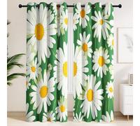 Blackout Curtains for Children Room, Joyful Flower, White, Illustration, Microfiber Eyelet Curtain Thermal Insulated Drapes for Living Room Bedroom, 2 Panels W 46 x H 54 in