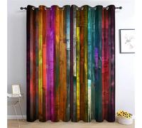 Blackout Curtains for Girls Bedroom Living Room, Thermal Insulated Eyelet Window Drapes, Colorful Wood Planks Design Room Darkening, 2 Panels, Bright Colors 92 x 72 in