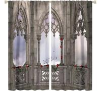 Blackout Curtains For Kids Bedroom, Retro Castle Building 140(W) X 160(H) Cm 3D Patterned Blackout Curtains 2 Panels Thermal Insulated Noise Reduce Soft Blackout Curtain For Boys Girls 9426351878159