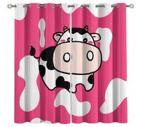 Blackout Curtains For Kids Bedroom Super Soft Thermal Insulated Eyelet Curtains Living Room Nursery Window Treatments Decoration 3D Pink White Cute Animal Cow Children Cartoon Art Pattern 140X160Cm