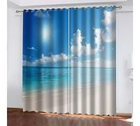 Blackout Curtains For Kids Bedroom The blue sea 3D Pattern Printed Curtains Eyelet Sound Insulation Thermal Insulated Drapes For Boys Girls size:2X W43 inchx L84.6 inch