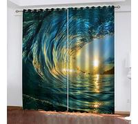 Blackout Curtains For Kids Bedroom The blue sea 3D Pattern Printed Curtains Eyelet Sound Insulation Thermal Insulated Drapes For Boys Girls size:2X W43 inchx L84.6 inch