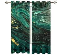 Blackout Curtains For Living Room 200X214Cm 3D Dark Green Gold Foil Printing Eyelet Curtains Super Soft Thermal Insulated Ring Top Window Treatments Childrens Bedroom Home Decoration