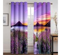 Blackout Curtains For Living Room, 34 x 84 Inches Mountains Lake and Flower Field Black Out 2 Panels for Window Living Room/Kitchen, Purple Yellow Green