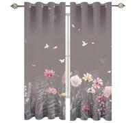Blackout Curtains For Living Room 3D Butterflies Flying On Pink Flowers On Gray Background Pattern Super Soft Eyelet Curtains For Bedroom 140X160Cm Noise Reduce For Kids Nursery Home Decoration 2 P