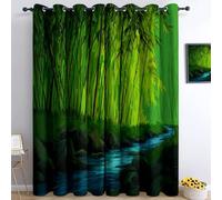 Blackout Curtains for Living Room and Bedroom, Cartoon Bamboo Forest Nature Thermal Insulated Noise Reduction Eyelet Drapes for Home Decor, 29.5 x 65 Inch, Forest Green, 2 Panels