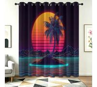 Blackout Curtains for Living Room, Avant-Garde Palm Trees Islands Sunset Neon Lights Print Color Eyelet Drapes, Washable Thermal Soundproof Curtain 46 x 54 inch 2 Panels for Bedroom Kitchen