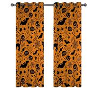Blackout Curtains For Living Room Bedroom Nursery Decoration, Super Soft Thermal Insulated Eyelet Curtains Window Treatments 3D Printed Orange And Black Halloween Elements Pattern 234X230Cm 2 Panel