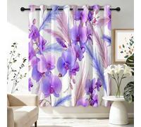Blackout Curtains for Living Room Bedroom W 43.5" x L 85", White Eyelet Curtain Spring Fine Flowers Orchids Reeds Thermal Insulated Noise Reducing Window Drapes for Boys and Girls