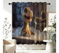 Blackout Curtains for Living Room Bedroom W 46" x L 72", Multicoloured Eyelet Curtain Modern Fun Animal Singing Dinosaurs Thermal Insulated Noise Reducing Window Drapes for Boys and Girls