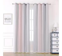 Blackout Curtains for Living Room Eyelet Bedroom Home Nursery Kids Girls, 2 Panels 52 x 63 inch Drop Thermal Insulated White Voile Net Curtains for Windows Winter,Star Pink Grey