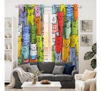 Blackout Curtains for Living Room W 46" x L 72" 2 Panels - Minimalist Graffiti Fun Animal Cat Boys and Girls' Bedroom Curtains Multicoloured Thermal Insulated Noise Reduction Window Drapes