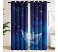 Blackout Curtains for Nursery Boys' Room - Thermal Insulated Window Drapes, Privacy Noise Reducing Serene Origami Boats Ocean Night Sky Home Decor, Quiet Deep Curtains W 29.5" x L 65"