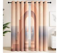 Blackout Curtains for Premium Aesthetic - Thermal Insulated Window Drapes, Privacy Noise Reducing Illustration Geometric Arches Sea Sailing Home Decor, Minimalist Serene Curtains W 52" x L 72"