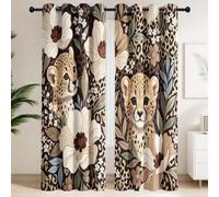 Blackout Curtains for Windows - Animal Nature Eyelet Curtain, Grommets Window Drapes for Bedroom Kitchen Living Room, W 90" x L 54", 2 Panels Wild Little Leopard Leaf Curtains