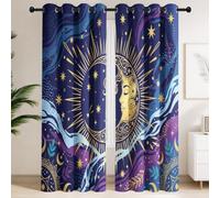 Blackout Curtains for Windows - Mystical Celestial Eyelet Curtain, Grommets Window Drapes for Bedroom Kitchen Living Room, W 46" x L 54", 2 Panels Bohemian Moon Starry Sky Curtains