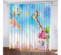 Blackout Curtains Giraffe 2 Panels 46" Wide x 90" Drop Room Darkening Polyester Fabric Eyelet Curtain 3D Cute Deer Curtains Noise Reducing Window Drapes for Living Room（style 27-9）