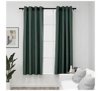 Blackout Curtains Green 140x175cm Linen-Look 100% Polyester Grommet 2pc Thermal