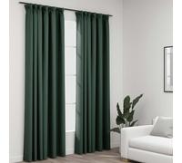 Blackout Curtains Green 140x225 cm Linen-Look 100% Polyester 2pcs with Hooks UK