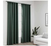 vidaXL 2x Linen-Look Blackout Curtains with Hooks Green 140x245cm Drape Blind