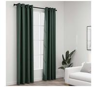 Blackout Curtains Green 140x245cm Linen-Look 100% Polyester Grommet 2pcs Thermal