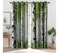 Blackout Curtains Green Eyelet Printed Curtain Nature Birch Trees Watercolor Pattern Soft Thermal Insulated Energy Saving Curtain for Living Room Bedroom, W55 x L90 Inch (2 Panels)