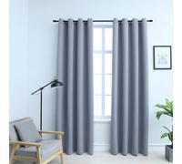 Blackout Curtains Grey 140x175 cm 100% Polyester Metal Rings 2pcs Room Darkening