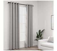 Blackout Curtains Grey 140x225cm 2pcs Linen-Look 100% Polyester Grommet Top Pair