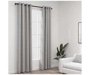 Blackout Curtains Grey 140x225cm 2pcs Linen-Look 100% Polyester Grommet Top Pair