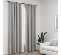 Blackout Curtains Grey 140x225cm Linen-Look 100% Polyester 2pcs with Hooks