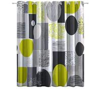 Blackout Curtains Grey and Lime Green Window Blackout Drapes, Thermal Insulated Circle Geometric Pattern Curtains/Draperies for Living Room W 46" x L 72" (2 Panels)