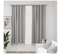 Blackout Curtains Grey Linen-Look 100% Polyester 140x175cm With Metal Hooks 2pcs