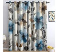 Blackout Curtains, Home Decoration Eyelet W 46" x L 72" (2 Panels) Thermal Insulated Curtains Watercolor Flowers Elegance Printed for Girls Bedroom Beige Navy Blue