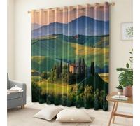 Blackout Curtains - Italian Mountain Meadows Thermal Insulated Room Darkening Window Drapes Green, for Nursery Baby Bedroom Playroom 2 Panels, 55 x 102 Inch
