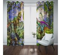 Blackout Curtains Kids Boys Dinosaur Jungle Animals Wildlife 3D Print Pattern Eyelet Blackout Thermal Insulated Curtain Wild Animal Dino Print Pattern window shade (W168cm (66") x D137cm (54"))