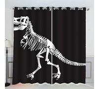 Blackout Curtains Kids Children Curtain Skeleton black and white dinosaur 3D Pattern Microfiber Fabric Eyelet Window Drapes for Kids Boys Girls Teens Bedroom 2 Panels 29.5 x 65 inch WxH